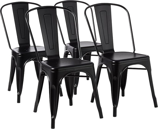 Amazon Basics Metal Dining Chairs, Matte Black, 1 Count (Pack of 4)-Ruum Studio Home