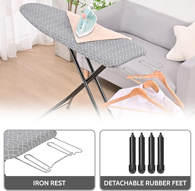 APEXCHASER Full Size Ironing Board with Iron Rest, Lightweight Iron Board with Height Adjustable, Extra Thick Heat-Resistant Cover with Padding, Heavy-Duty Sturdy Metal Legs, 43x13 Grey-Ruum Studio Home