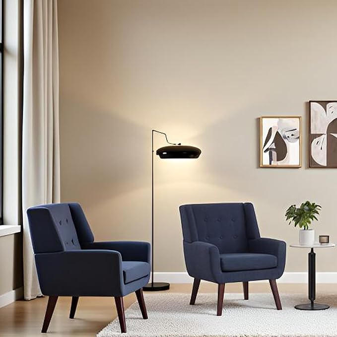 HUIMO Button-Tufted Accent Chairs Set of 2,Upholstered Reading Living Room Chair,Mid Century Modern Chair with Linen Fabric, Club Chair,Comfy Arm Chairs for Living Room,Bedroom,Dark Blue-Ruum Studio Home