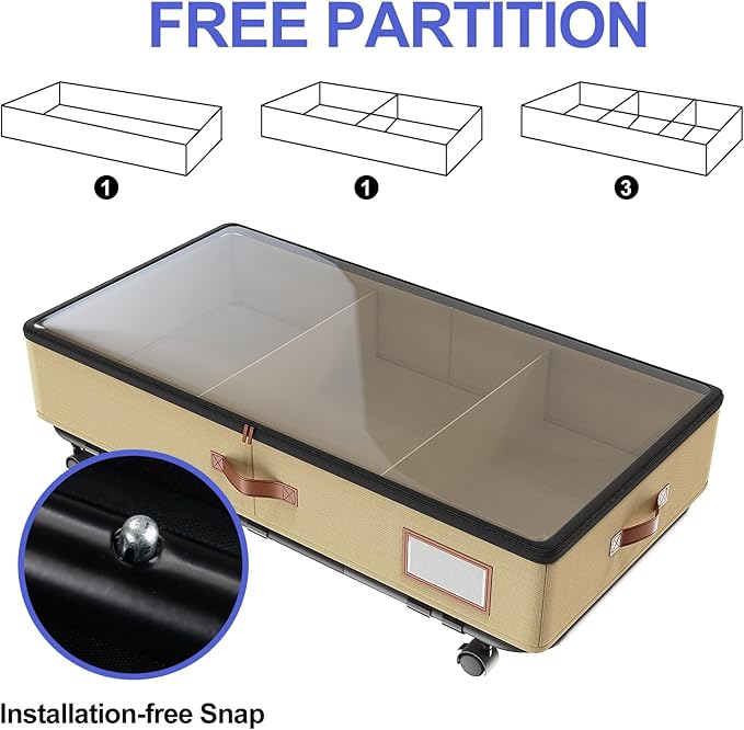 IUI Under Bed Storage with Wheels & Lid, 50L Large Capacity Underbed Storage Containers, Versatile Under The Bed Shoe Storage for Clothes, Books, Toys, 2 Pack, Ivory White-Ruum Studio Home