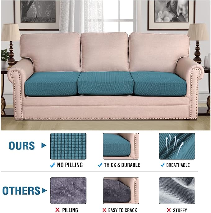 H.VERSAILTEX Super Stretch Individual Seat Sofa Covers Couch Slipcover Sets Thick Jacquard Textured Twill Fabric (3 Piece Sofa Cushion Covers, Storm Blue)-Ruum Studio Home