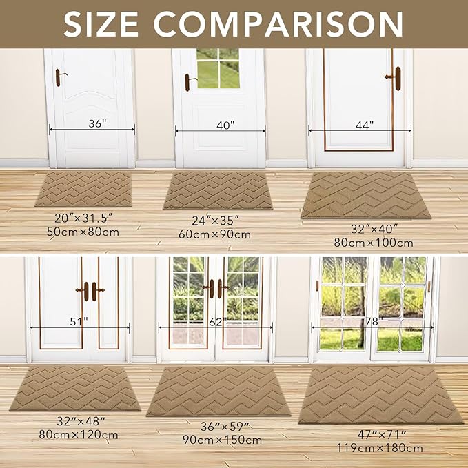 hicorfe Front Door Mat Outside Entrance,36"x59" Absorbent Muddy Dirt Resist Welcome Door Mats Outdoor Indoor,Stain and Fade Resistant,Non Slip Backing Entry Mat Doormat for Entryway(Brown)-Ruum Studio Home