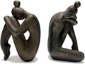 Unique Decorative Girl Thinker Bookends, Book Stopper Holder Nonskid, Book Ends for Shelves Living Room Office Home Decor, Resin, 1Pair/2Piece 6.5''-Ruum Studio Home