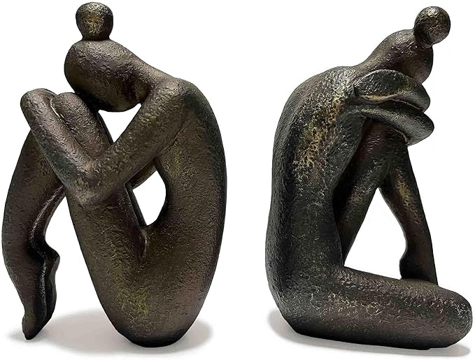 Unique Decorative Girl Thinker Bookends, Book Stopper Holder Nonskid, Book Ends for Shelves Living Room Office Home Decor, Resin, 1Pair/2Piece 6.5''-Ruum Studio Home