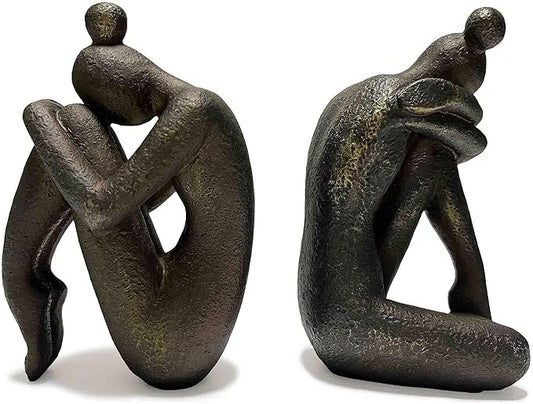 Unique Decorative Girl Thinker Bookends, Book Stopper Holder Nonskid, Book Ends for Shelves Living Room Office Home Decor, Resin, 1Pair/2Piece 6.5''-Ruum Studio Home