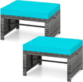 Tangkula 2 Pieces Patio PE Rattan Ottomans, Multipurpose Outdoor Footstool Footrest Additional Seating Side Table with Soft Zippered Cushions for Deck, Garden, and Yard (Turquoise)-Ruum Studio Home