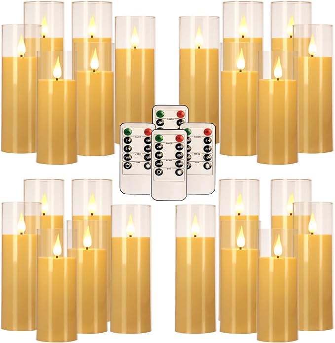 24-Pack Acrylic LED Flameless Pillar Candles with Remote & Timer, Battery Powered - Perfect for Indoor/Outdoor Decor,Wedding,BBQ and Gift - Easily Create a Magical Atmosphere.-Ruum Studio Home