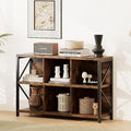 6 Cube Storage Organizer Bookshelf, Industrial Horizontal Bookcase, Accent Cubby Shelf, Media Console Table for Living Room, Home Office, 47.2 Inches, Rustic Brown-Ruum Studio Home