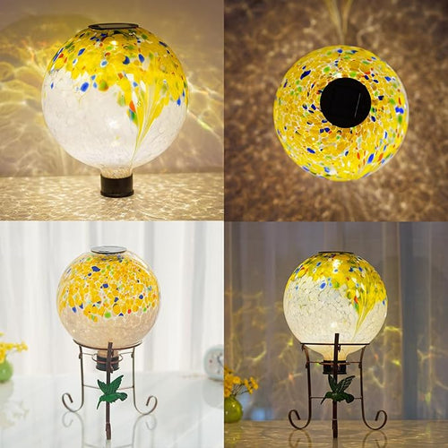 10" Diameter Solar Gazing Ball and 8.5" Metal Stand Indoor Outdoor Yard Art Ornament Coloful Spot Glass Globe Sphere Solar Gazing Balls for Garden,Lawn,Porch,Patio Birthday Gifts for Women,Mom-Ruum Studio Home