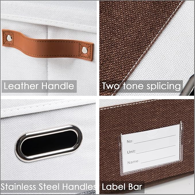 PRANDOM Foldable Storage Bins with Lids [3-Pack] Fabric Collapsible Storage Boxes Baskets Cubes Containers with Handles for Closet Living Room Bedroom (Brown & White 17.7x11.8x11.8'')-Ruum Studio Home