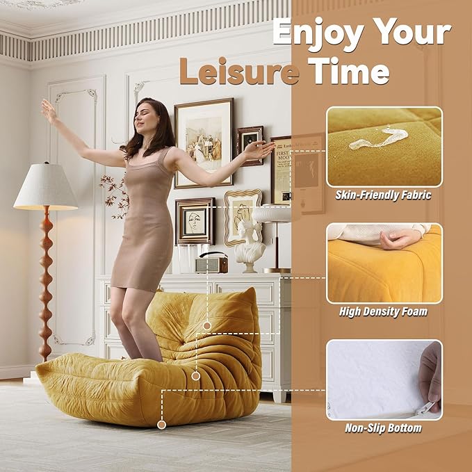 Bean Bag Chairs for Adults, Bean Bag Sofa - Adult Size with Soft Waterproof Fabric for Living Room, Apartments, Reading Corner, Gaming, and Movie Venue (Yellow)-Ruum Studio Home
