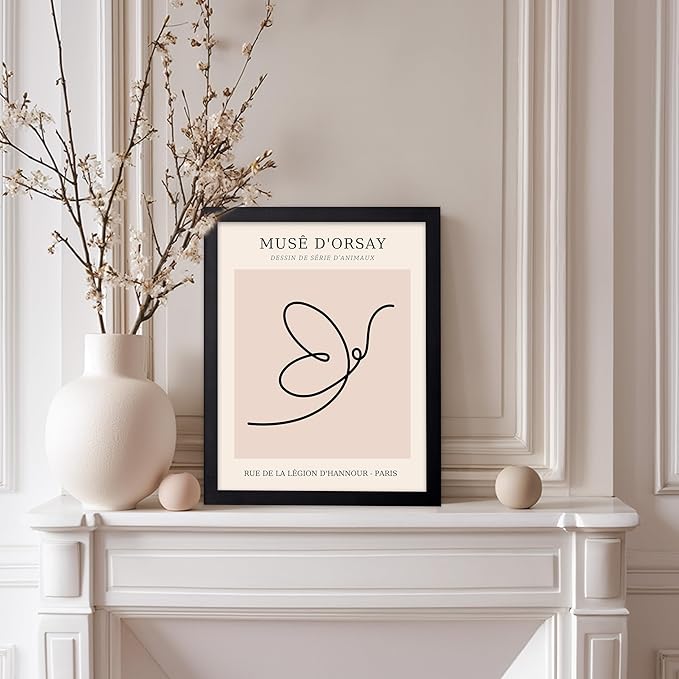 Poster Master Vintage Poster - Retro One Line Butterfly Drawing Print - Butterfly Line Art - Minimal Gift for Him, Her, Animal Lover - Abstract Decor for Home, Office, 8x10 Black Framed-Ruum Studio Home