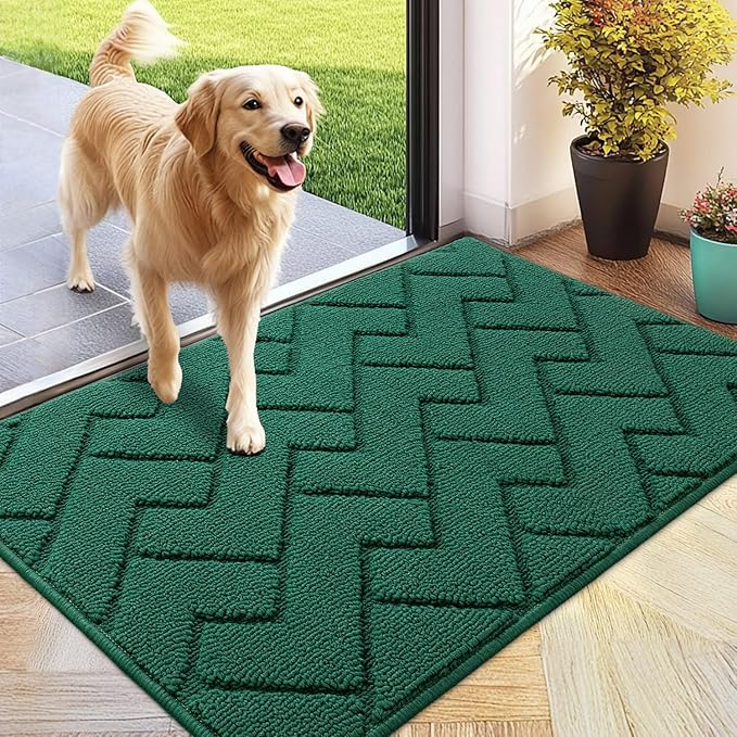 hicorfe Front Door Mat Outside Entrance,24"x35" Absorbent Muddy Dirt Resist Welcome Door Mats Outdoor Indoor,Stain and Fade Resistant,Non Slip Backing Entry Mat Doormat for Entryway (Evergreen)-Ruum Studio Home
