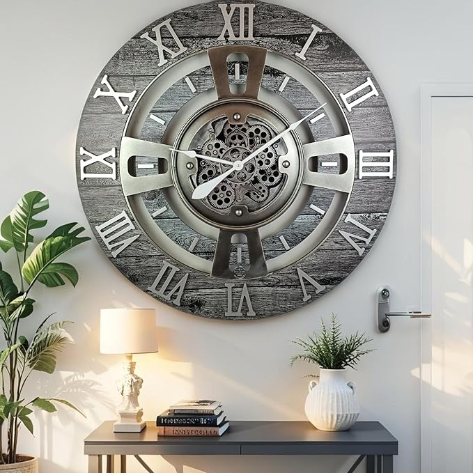 The Gears Clock Real Moving Gear Wall Clock England Line (Carbon Grey, 24 inches (60 cm))-Ruum Studio Home