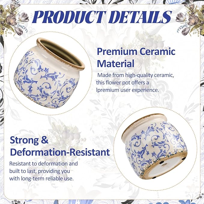 1 Pcs Vintage Planter Large Ceramic Plants Pot Blue Chinoiserie Crack Cottage Scroll Vase Flower Vase Pot Indoor Plants Home Kitchen Decor Farmhouse Antique Decorative Gift-Ruum Studio Home