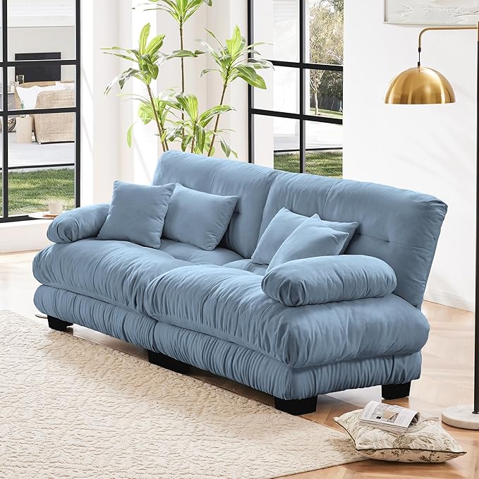 Modular Sectional Sofa, Comfy Cloud Couch Oversized Loveseat, Sectional Couches for Living Room, Modern Chenille Couch for Bedroom, Sleeper Deep Seat Sofa with Throw Pillows, Blue-Ruum Studio Home