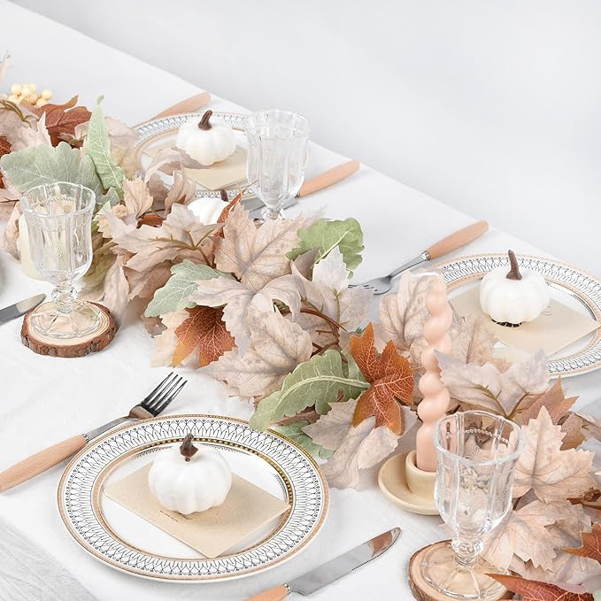 DearHouse Fall Maple Leaf Garland, 5.9Ft Hanging Vine Artificial Autumn Foliage for Thanksgiving, Home, Wedding, Fireplace, Party, Christmas Decor (White)-Ruum Studio Home
