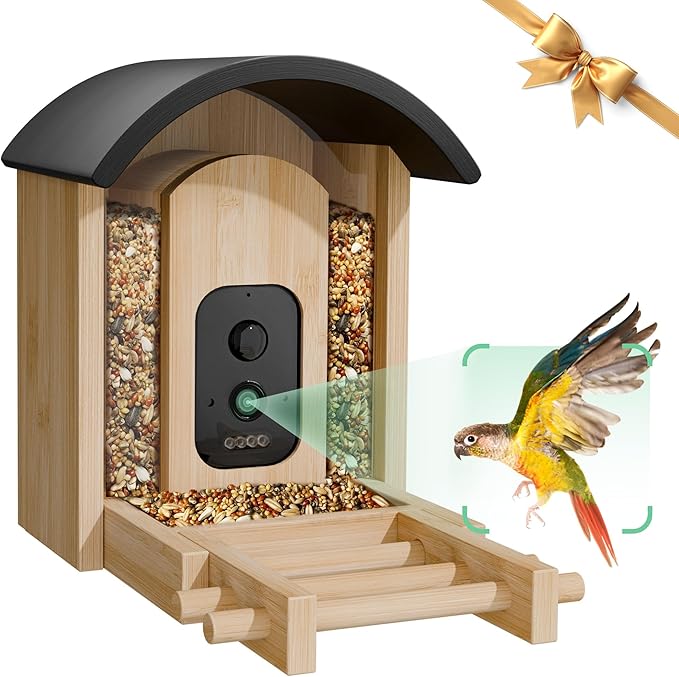 Bird Feeder with Camera, Smart Wild Bird Feeder for Outdoors with AI Identify, Solar Bird Feeder Watching Camera Auto Capture Birds & Real-time Notifications, Gifts for Birdlover (Arch)-Ruum Studio Home