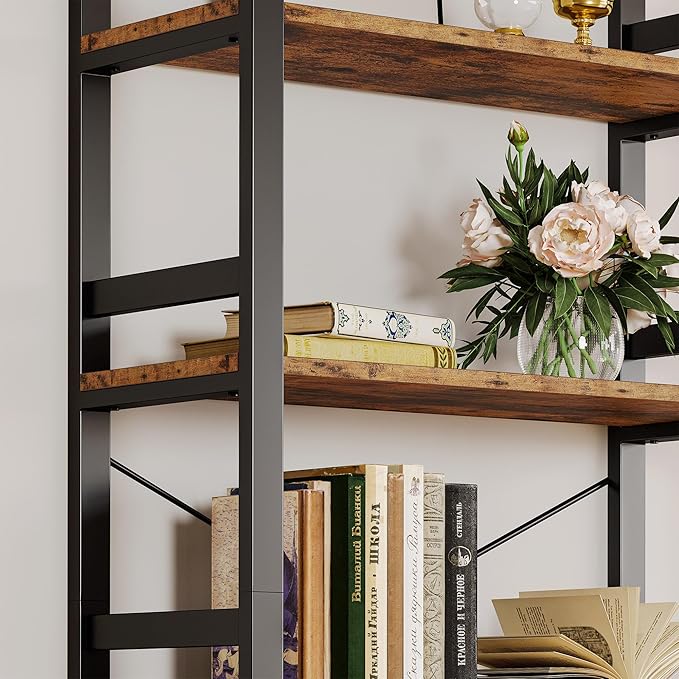 IRONCK Bookshelf, 31.5in Wide Shelf 6 Tier Bookcase, 110lbs/shelf Vintage Industrial Style Bookshelves for Bedroom, Living Room and Home Office, Vintage Brown-Ruum Studio Home