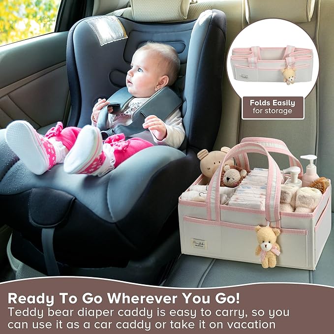 PeraBella XL Diaper Caddy Organizer With Handle, Baby Shower Gifts Basket Bag, Registry Search Must Haves Items, Newborn Girl Boy Nursery Storage Organizer, Baby Bag Essentials, Car Diaper Caddy Cart-Ruum Studio Home