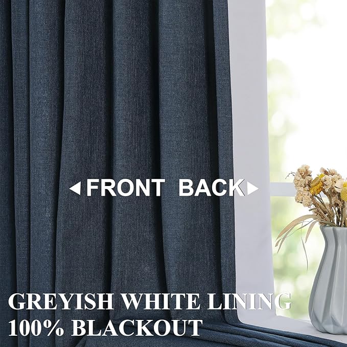 Vision Home Navy Blue Pinch Pleated Full Blackout Curtains Linen Blended Room Darkening Curtain Panels 102 inch for Living Room Bedroom Thermal Insulated Pinch Pleat Drapes with Hooks 40" Wx102 Lx2-Ruum Studio Home
