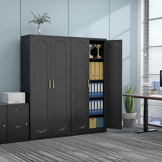 71" Tall Metal Pantry Cabinet with 4 Adjustable Shelves and Gold Handles Heavy-Duty Steel Storage for Kitchen, Dining Room or Office-Ruum Studio Home