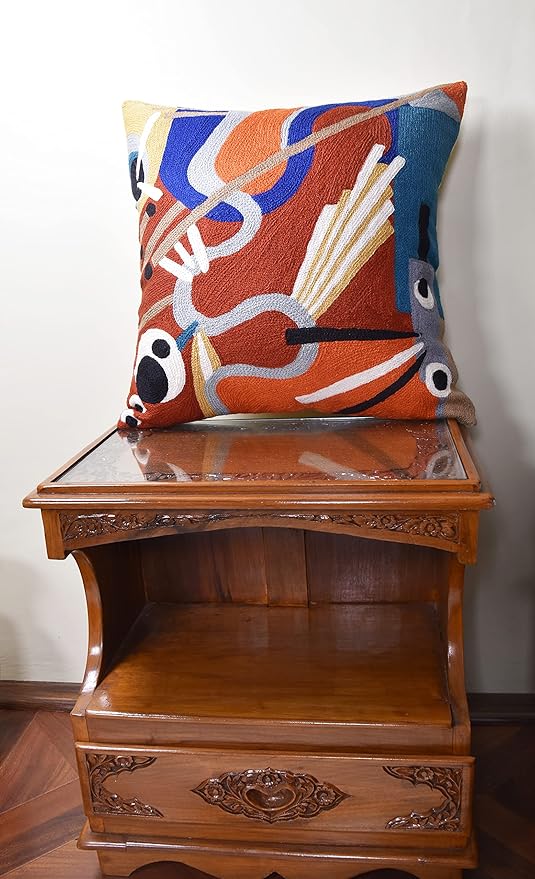 Kandinsky Modern Throw Pillow Cover - Red Intuitive | Abstract Pillow | Modern Couch Pillow| Contemporary Pillows | Outdoor Pillow | Mid Century Chair Cushions | Handmade Wool Size 18x18-Ruum Studio Home