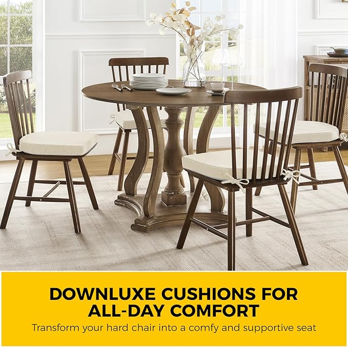 downluxe Indoor Chair Cushions for Dining Chairs, Foam Kitchen Chair Pads with Ties and Non-Slip Backing, 16" x 16" x 2", Beige, 6 Pack-Ruum Studio Home