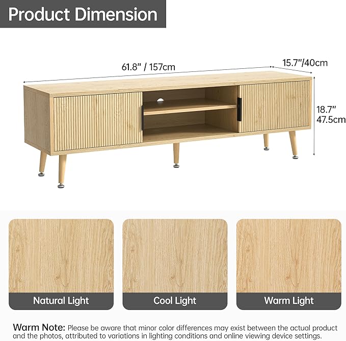 Mid Century TV Stand, Modern TV Console for TVs up to 70 Inches, Entertainment Center with Storage, TV and Media Consol, 62 Inch (Oak)-Ruum Studio Home