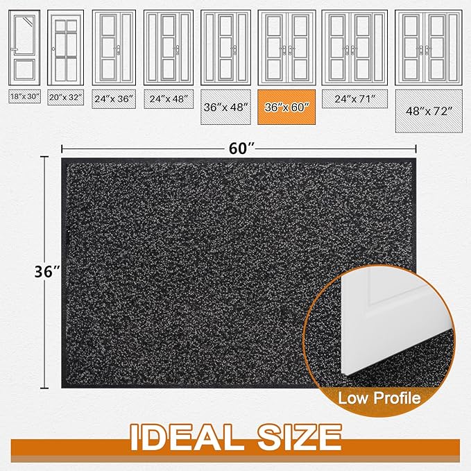 Mibao Front Door Mat, Dirt Trapper Welcome Mat for Outdoor Indoor, Non-Slip Waterproof Doormat, Durable Machine Washable Low Profile Entry Rug for Back Door Outside Patio Porch, 60" x 36", Black-Ruum Studio Home