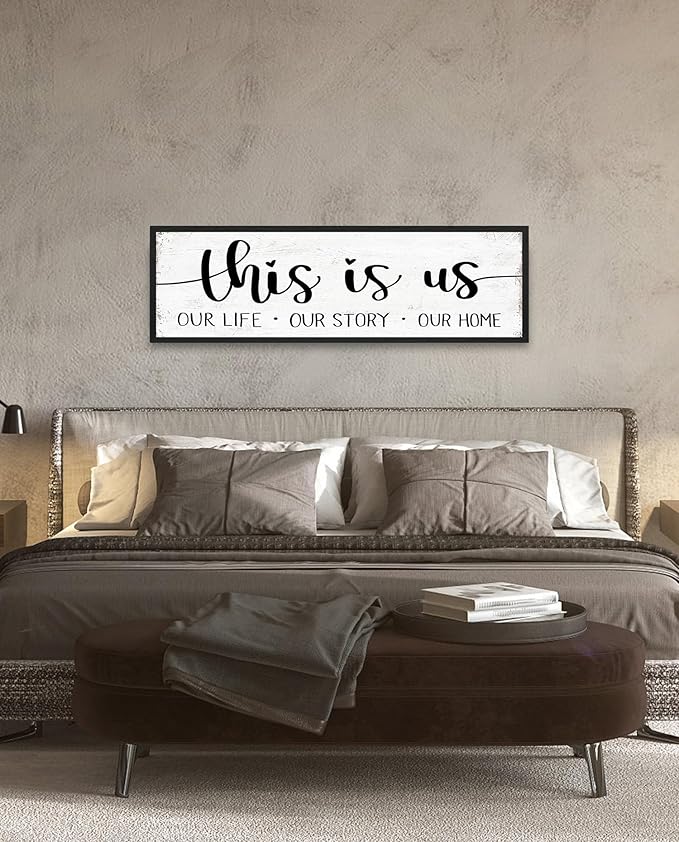 This is Us Sign Wall Decor: Family Wall Signs Rustic Farmhouse Living Room Country House Hanging Framed Wall Plaques,This is Us Our Life Our Story Our Home Quotes Wall Decor 12" x 40"-Ruum Studio Home