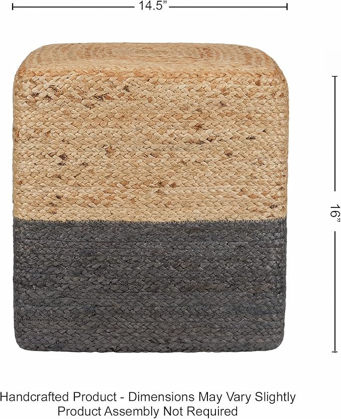 REDEARTH · Cube Pouf Foot Stool Ottoman - Jute Braided Pouffe Poof Accent Sitting Footrest for The Living Room, Bedroom, Nursery, Patio, Lounge & Other Rooms (14.5”x14.5”x16”; Natural Gray)-Ruum Studio Home