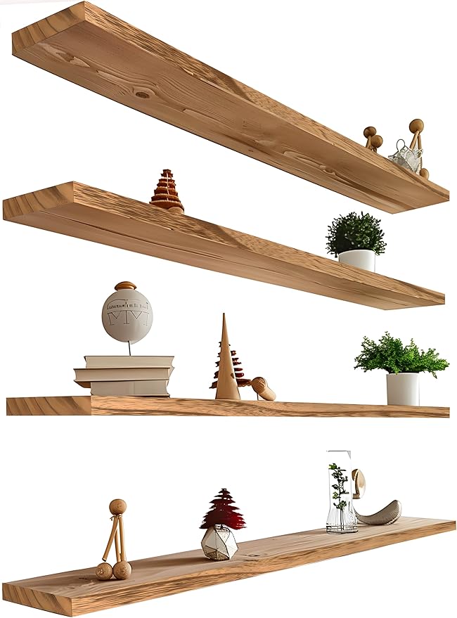 48 Inch Floating Shelves for Wall Rustic Light Wood Wall Shelves for Bedroom Set of 4-Ruum Studio Home
