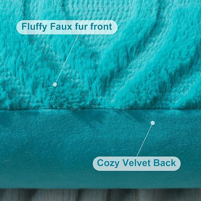 decorUhome Fall Throw Pillow Covers 26x26 Inch Set of 2, Soft Plush Decorative Faux Fur Turquoise Solid Couch Pillow Covers, Accent Farmhouse Neutral Square Euro Pillow Cases for Sofa Bed Living Room-Ruum Studio Home