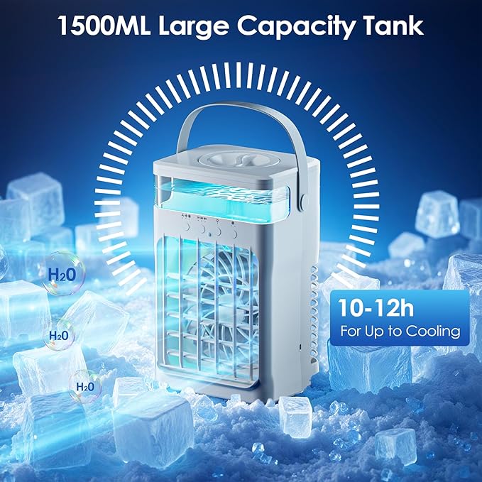 Portable Air Conditioner,Cooling Fan with 3 Speeds & 3 Modes,1500ML Mini Air Conditioner with Remote, Air Conditioner Fan,Night Light,Evaporative Air Cooler for Home/Office-Ruum Studio Home