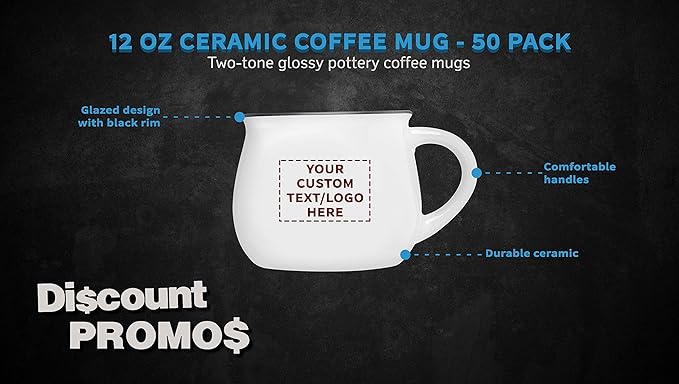 Custom Glazed Campfire Coffee Mugs 12 oz. Set of 50, Personalized Bulk Pack - Perfect for Coffee, Tea, Espresso, Hot Cocoa, Other Beverages - White-Ruum Studio Home