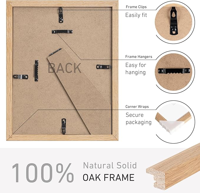 8x10 Picture Frame Set of 4 Natural Solid Oak Photo Frames with 5x7 Removable Mat Wall Hanging Large Handcrafted Frame with HD Plexiglass Wall and Tabletop Display Large Poster Frame-Ruum Studio Home