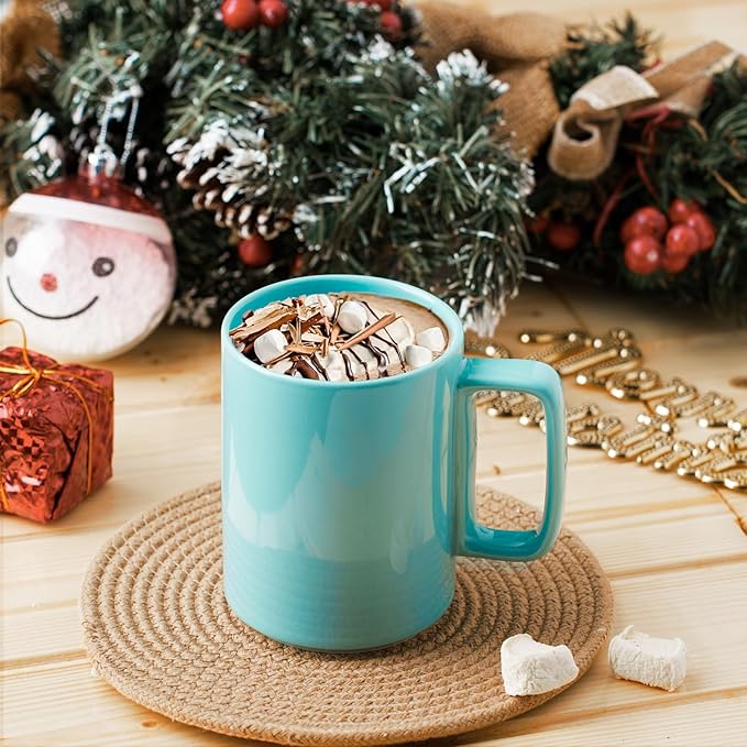 E-liu Porcelain Tea Mugs Coffee Mug Set, Large 15 Ounces Cups for Coffee, Tea, Cocoa, and Mulled Drinks, Set of 6, Turquoise-Ruum Studio Home
