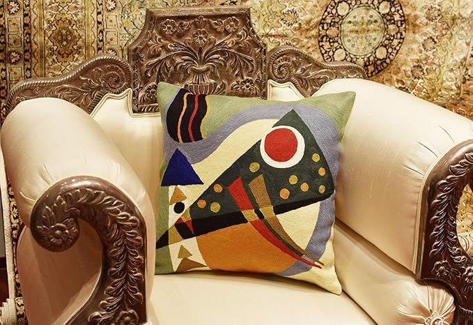 Kandinsky Modern Pillow Cover | Green Abstract Pillows | Modern Outdoor Pillows | Mid Century Chair Cushions | Handmade Wool Size 18x18-Ruum Studio Home