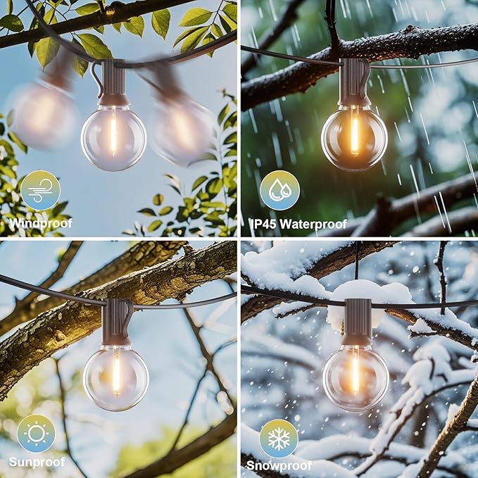 Bomcosy Outdoor String Lights,25 FT LED String Lights for Outside with Shatterproof Dimmable 12+1 Bulbs,Waterproof Connectable Outdoor Lights for Deck,Garden,Backyard,Balcony,Porch,Patio-Ruum Studio Home