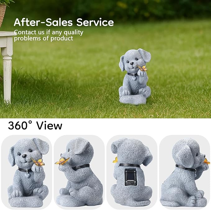 Solar Puppy Dog Garden Decor - Cute Pet Memorial Statue, Auto On/Off LED Light, Weatherproof Resin for Yard Pathway & Dog Lover Gifts-Ruum Studio Home