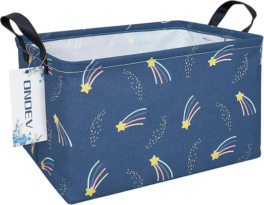 Rectangular Folding Laundry Basket,waterproof Canvas Basket,gift basket,Suitable for children's room,Office,Clothes,Toys Storage（Blue Meteor)-Ruum Studio Home