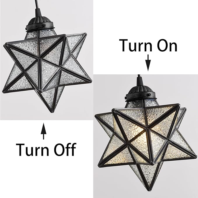Modern Farmhouse Glam Chandelier Dining Room Glass Star Pendants Light Fixture Kitchen Island LED Ceiling Hanging Lights Included Warm Light Bulbs Black-Ruum Studio Home