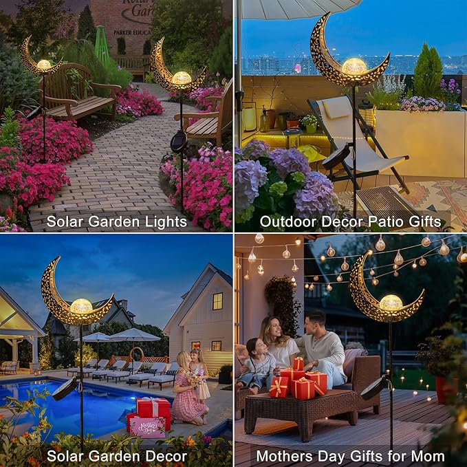 Homeimpro Moon Solar Lights Outdoor Garden Decor Gifts for Mom Women,Waterproof Stakes Yard Decorations for Lawn, Patio Accessories, Backyard Ornaments Birthday Gifts Mother Grandma (Bronze)-Ruum Studio Home