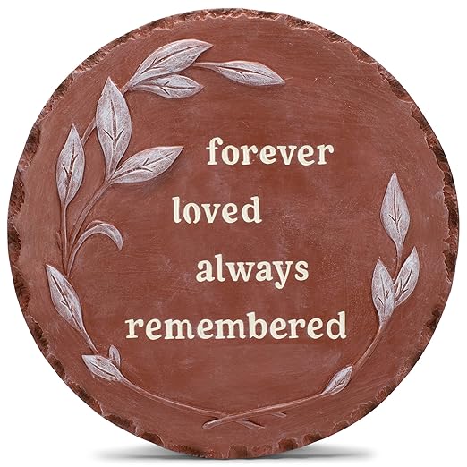 NAT & Jules Floral Laurel Wreath Leaves Pattern Dimensional Indoor Outdoor 12 inch Round Cast Resin Decorative Garden Stepping Stone, Patio, Walkway Sculpture Yard Art, Forever Loved Red-Ruum Studio Home