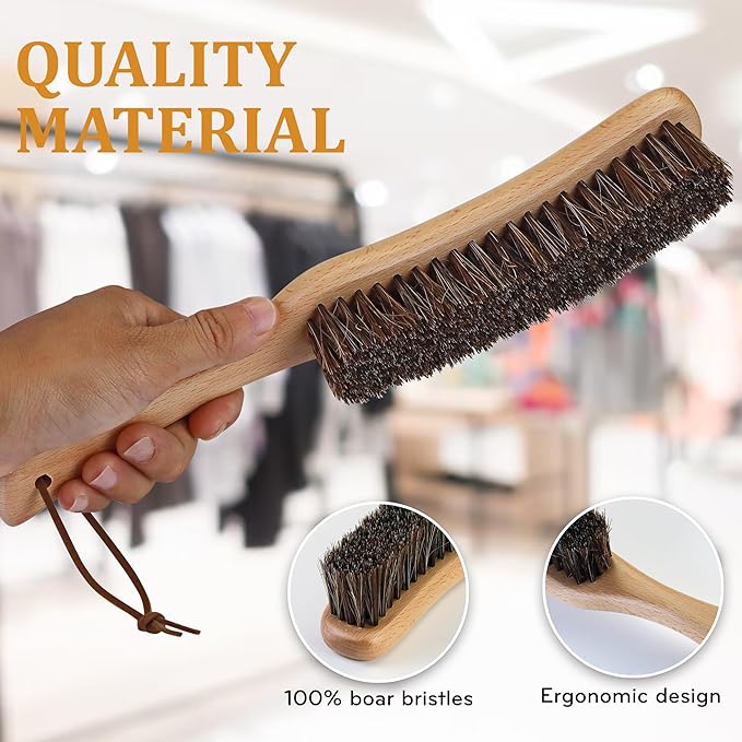 Lint Brush for Clothes with 100% Soft Horse Hair Bristle, Large Beech Wood Handle, Lint Remover for Hat, Pet Hair, Suits, Cashmere, Wool, Velvet, Suede, Shoe-Ruum Studio Home