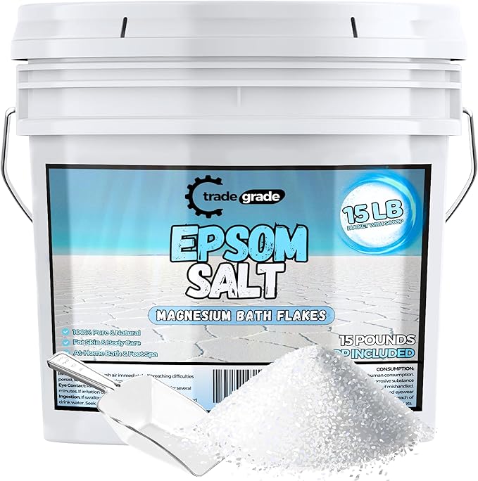 Epsom Salt Bath Soak 15 lb Bucket – Unscented, Pure Epsom Salt Bulk Crystals, Magnesium Sulfate for Full Body or Foot Soaks, Resealable Container with Scoop for Home Bath Use-Ruum Studio Home