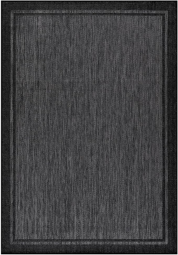 CAMILSON Indoor Outdoor Rug, 6x9 Bordered Dark Grey Black Modern Area Rugs for Indoor and Outdoor Patios, Kitchen and Hallway Mats, Washable Porch Deck Outside Carpet (Bordered Black, 6 x 9)-Ruum Studio Home