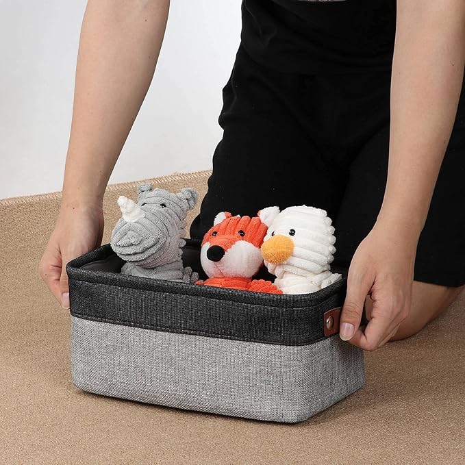 DULLEMELO Small Storage Baskets for Shelves, Small Fabric Collapsible Rectangular Storage Bins for Shelves, Closets, Nursery, Home, Office, Empty Gift Baskets (6-Pack, Black&Gray)-Ruum Studio Home