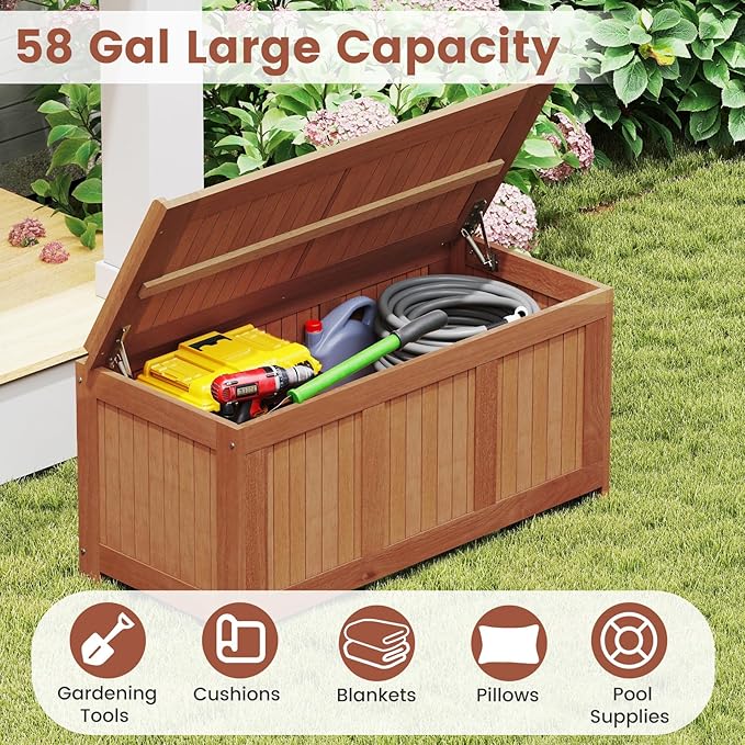 Tangkula 58 Gallon Wood Deck Box, 3-in-1 Patio Storage Bench Stool w/Flip Top for Cushions, Pool Supplies, Gardening Tools, Outdoor Container Chest for Garden, Backyard, Poolside-Ruum Studio Home